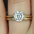 Solitaire Engagement Diamond Ring Set/ Wedding Bridal Band Set/ 14k Yellow Gold Finish Promise Ring/ Rount Cut Moissanite  Bridal Ring Set