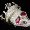 Skull Pendant For Men, Customized Pendant, Red Ruby Eyes, Round Cut Simulated Ruby & Diamond Unisex Skull Pendant 925 Silver