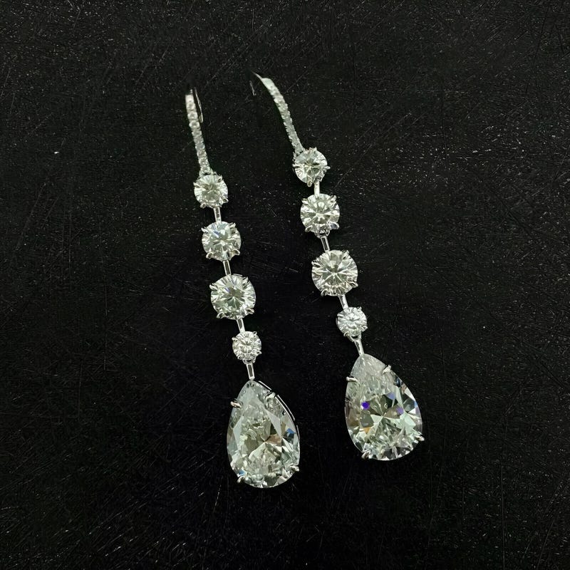 Pear Cut Lab Diamond Dangle Earrings, Sterling Silver Bridal Jewelry
