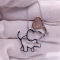 Sterling Silver Elephant Necklace, 14k Rose Gold Plated Heart, Dainty Animal Jewelry