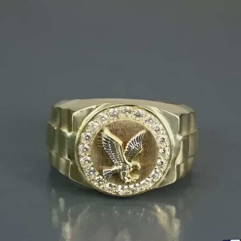 Men's Eagle Band Ring, 925 Sterling Silver, Cubic Zirconia, Custom Hip Hop Ring
