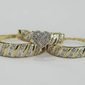 Filigree Trio Ring Set, Lab Diamond Heart, 14K Yellow Gold Plated