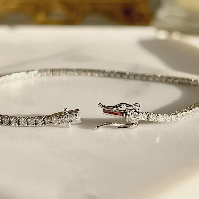 Round Cut Lab Diamond Tennis Bracelet, Sterling Silver, 14k White Gold Plated