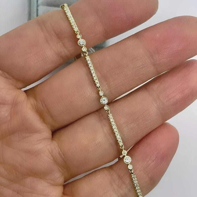 Moissanite Diamond Tennis Bracelet | Bezel Set Sterling Silver, Dainty Jewelry