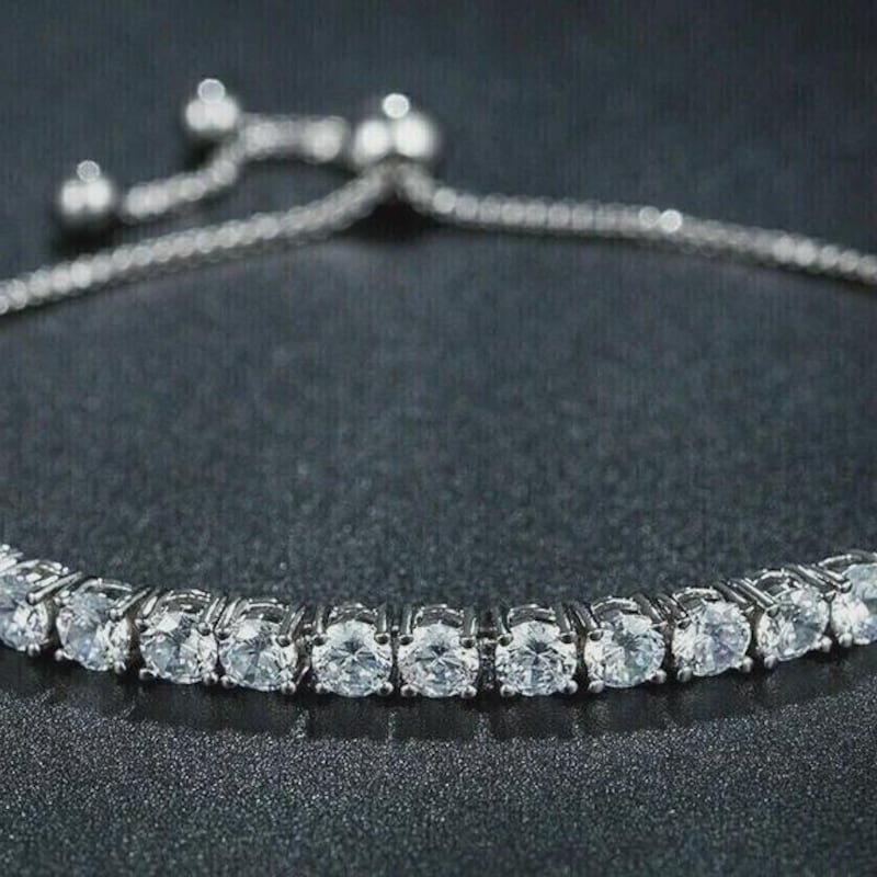 Lab Diamond Bolo Bracelet, Sterling Silver, Adjustable