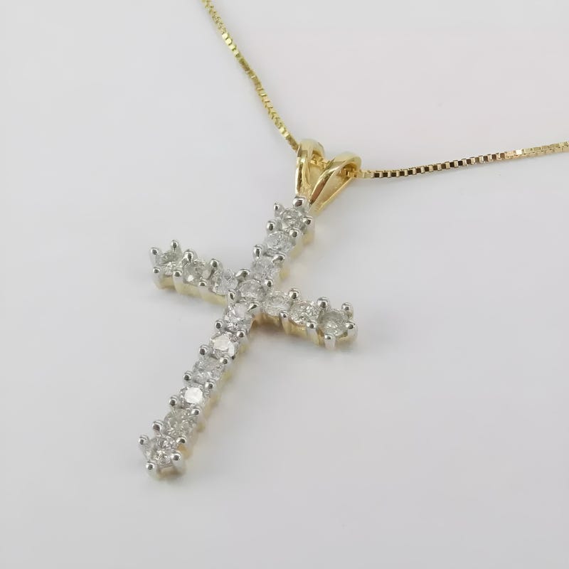 Moissanite Diamond Cross Pendant, 14K Gold Plated Sterling Silver