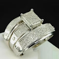Filigree Sterling Silver Bridal Ring Set, Lab Diamond Trio, Promise Ring