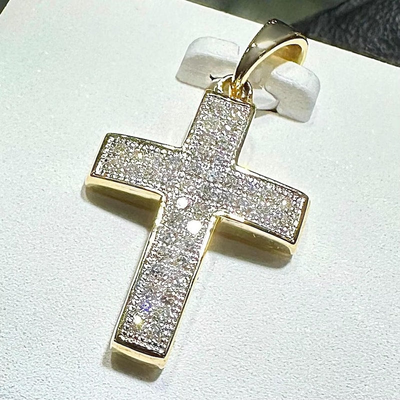 Moissanite Diamond Cross Pendant, 14K White Gold Finish, Sterling Silver