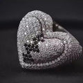 Heart Ring, Black & White Cubic Zirconia, 14k Yellow Gold Plated
