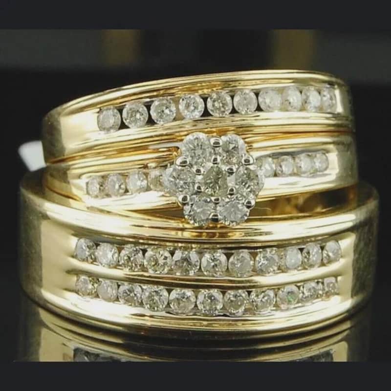 Trio Bridal Ring Set • 2.50Ct Lab Diamond • 14K Yellow Gold Plated