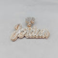 Moissanite Diamond Custom Name Charm Pendant, 14K Rose Gold Finish, 925 Sterling Silver