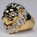 925 Silver Lion Head Ring, Round Cut Cubic Zirconia, 14k Gold Plated, Men's Gift