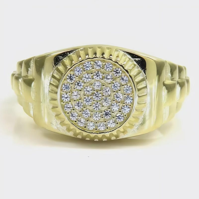Gift For Men's 14k Gold Plated 925 Silver, Cubic Zirconia Cluster Wedding Engagement Ring