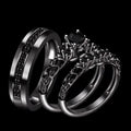 Black Gold Plated Sterling Silver Trio Ring Set, Cubic Zirconia Wedding Bands