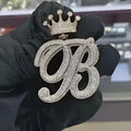 Custom Crown Initial Letter Charm Pendant, Moissanite Diamond, Sterling Silver