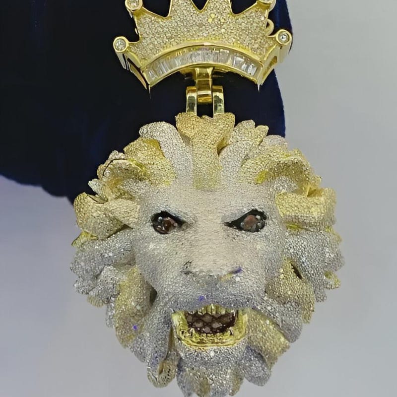 Custom Lion Crown Pendant, Two Tone 14k Gold Plated, 925 Sterling Silver