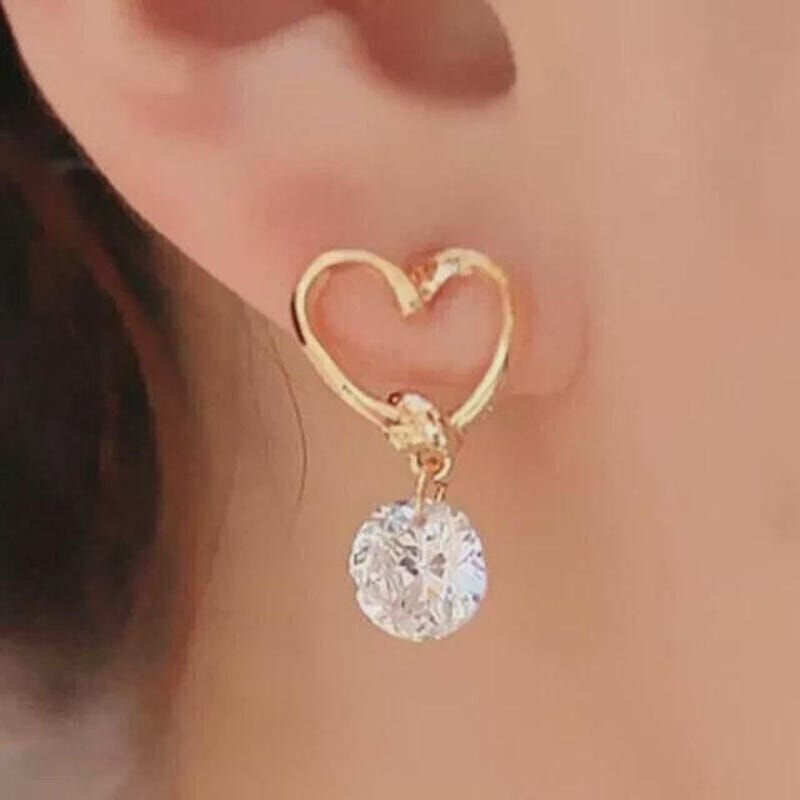 Sterling Silver Gift for Her Heart Drop Dangle Earrings, Round Lab Diamond,