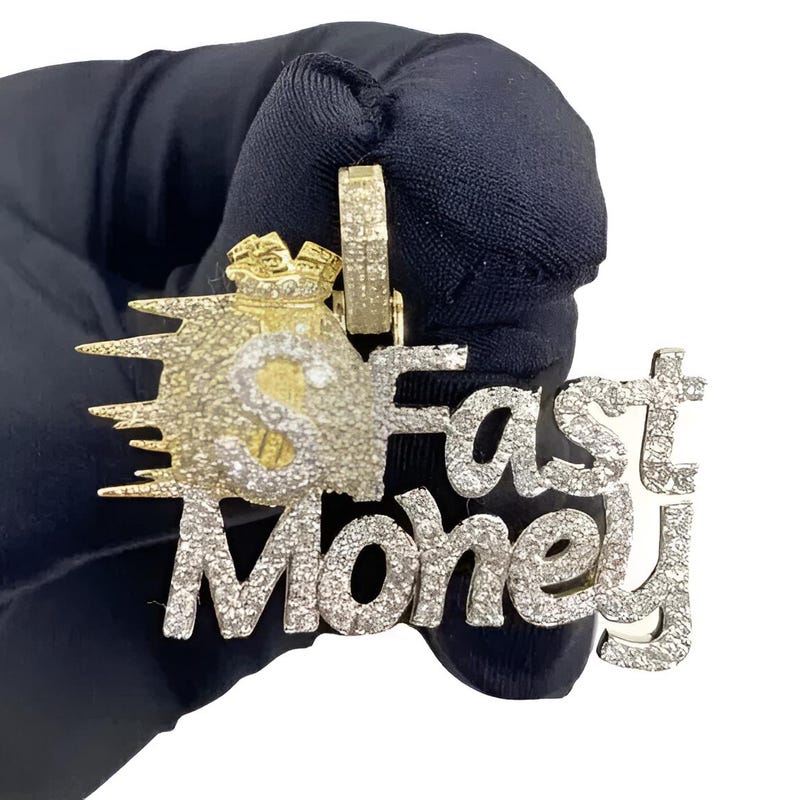 Moissanite Diamond Custom Name Charm Pendant, Sterling Silver Rapper Men's Jewelry