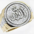 Islamic Allah Men's Gift Ring, 1.50CT Cubic Zirconia, 925 Silver, 14k Gold Plated