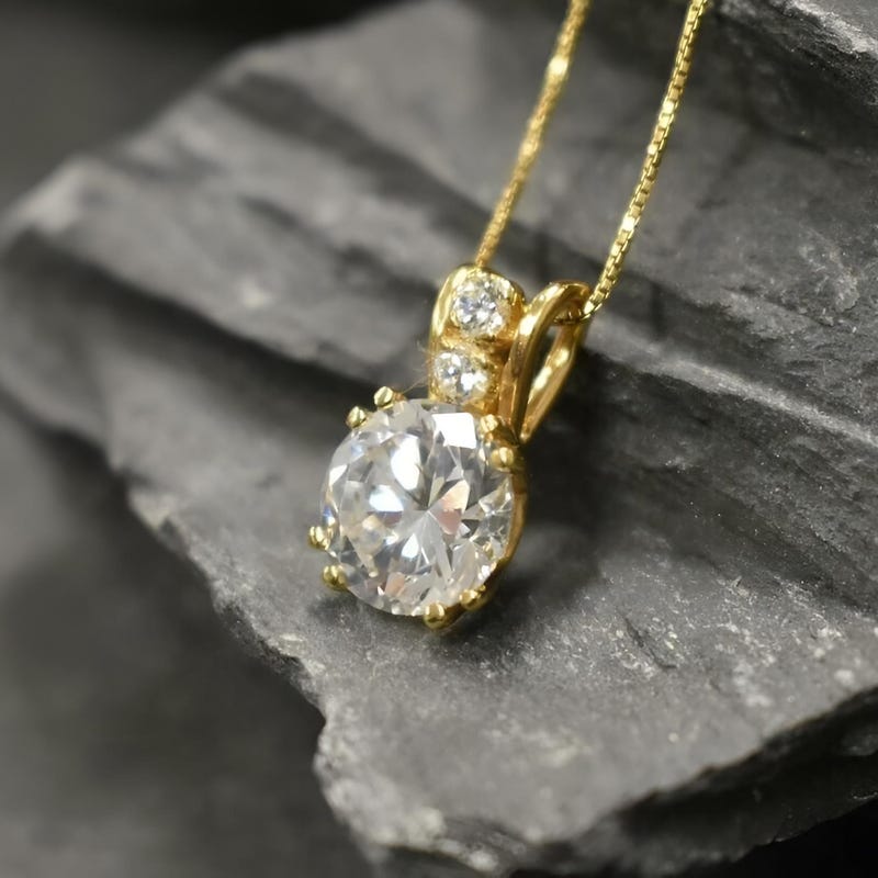 Women's Moissanite Diamond Solitaire Pendant Necklace, 14K Yellow Gold Plated Sterling Silver