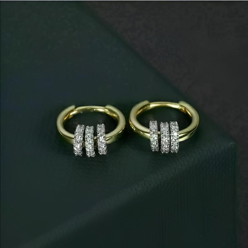 Women's Moissanite Diamond Huggie Hoop Earrings, 14K Yellow Gold Plated, Silver