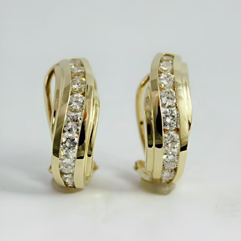 Moissanite Diamond Huggie Hoop Earrings, 14k Yellow Gold Plated