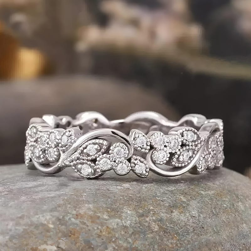 925 Silver, 14K White Gold Plated Cubic Zirconia Eternity Ring,