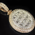 14K Two Tone Gold Plated Men's Simulated Diamond Pendant, 925 Silver,