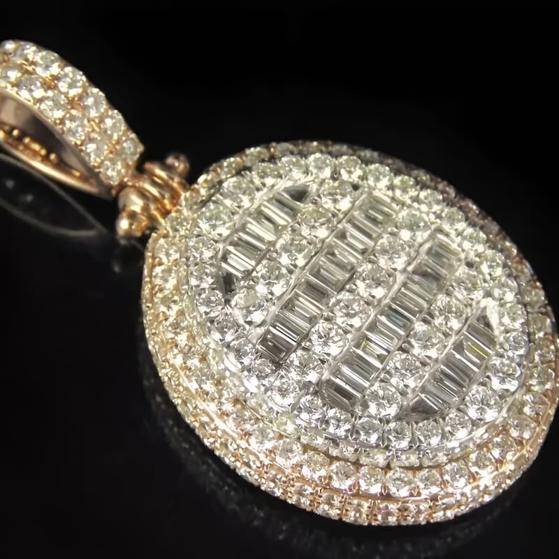 14K Two Tone Gold Plated Men's Simulated Diamond Pendant, 925 Silver,