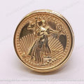 Unisex LIBERTY Coin Ring • 925 Sterling Silver • 14K Yellow Gold Plated • Custom Men's Ring