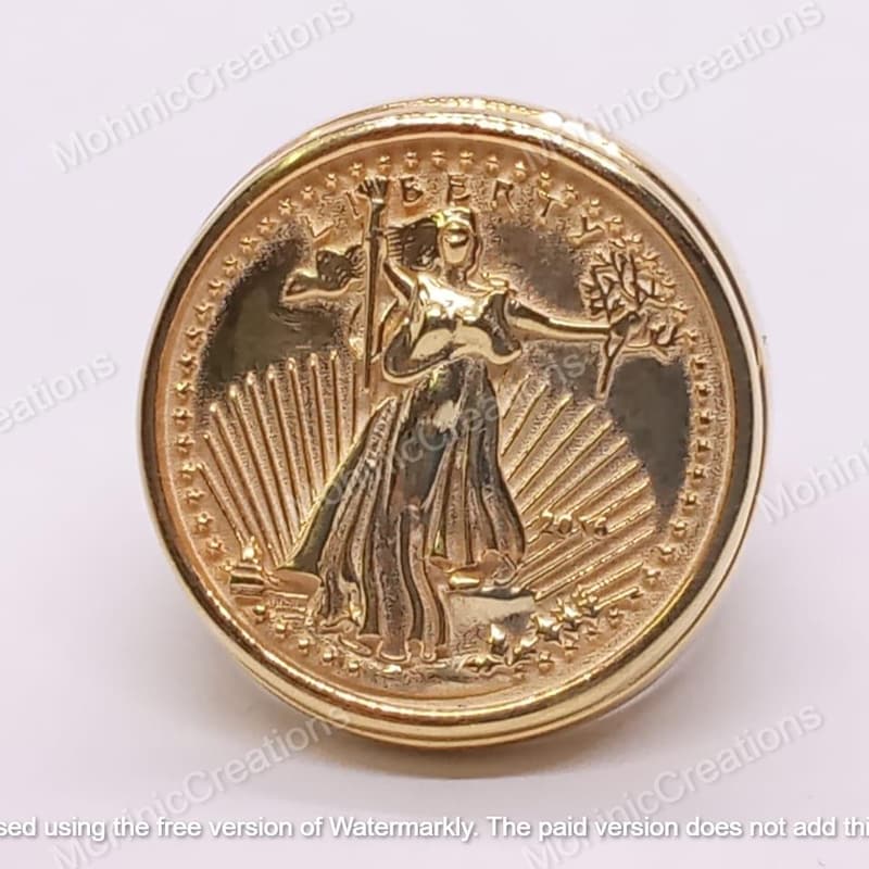 Unisex LIBERTY Coin Ring • 925 Sterling Silver • 14K Yellow Gold Plated • Custom Men's Ring