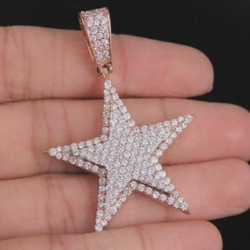 Moissanite Diamond Star Pendant, Rose Gold Plated Sterling Silver