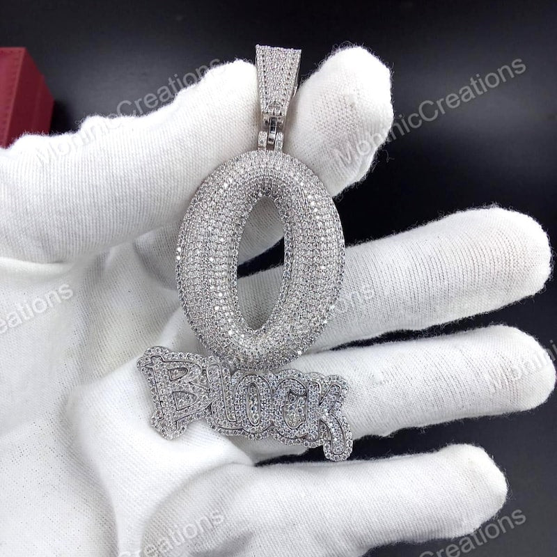 Custom "O Block" Cubic Zirconia Charm Pendant, Hip Hop Jewelry