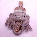 Moissanite Tiger Charm Pendant, Two Tone Gold Plated Sterling Silver, Custom Name