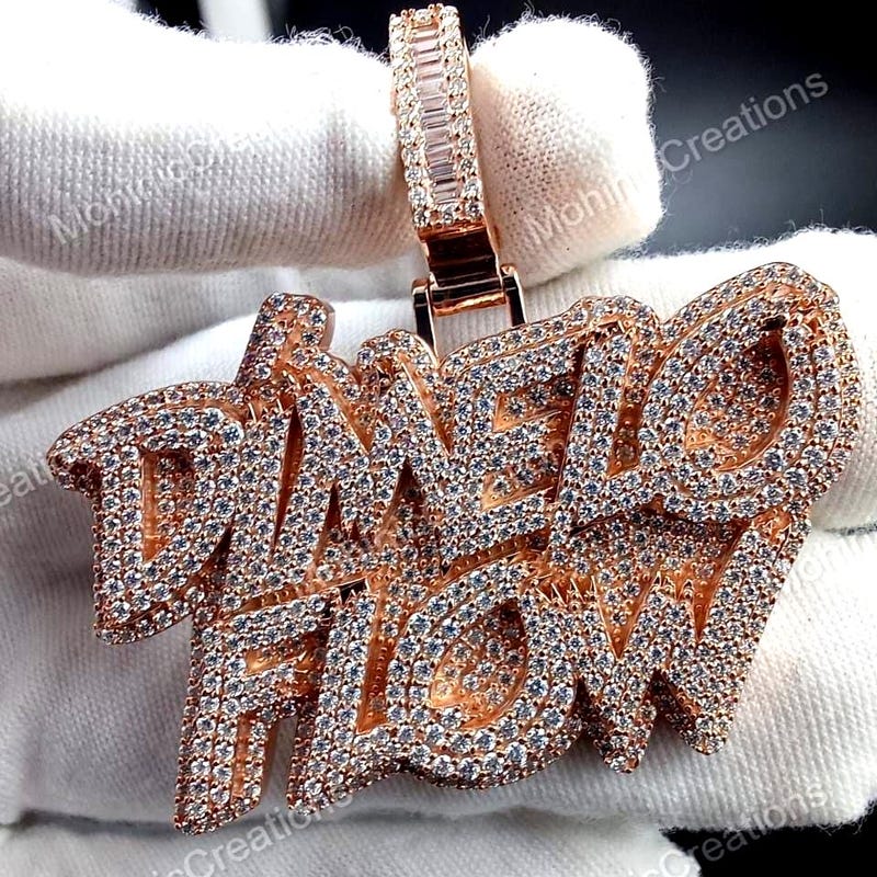 Custom Jewelry Personalized Name Pendant, Round Cut Cubic Zirconia, 14K Gold Plated