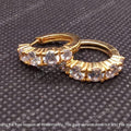 14k Gold Plated Huggie Earrings, Sterling Silver, Round Cut Cubic Zirconia
