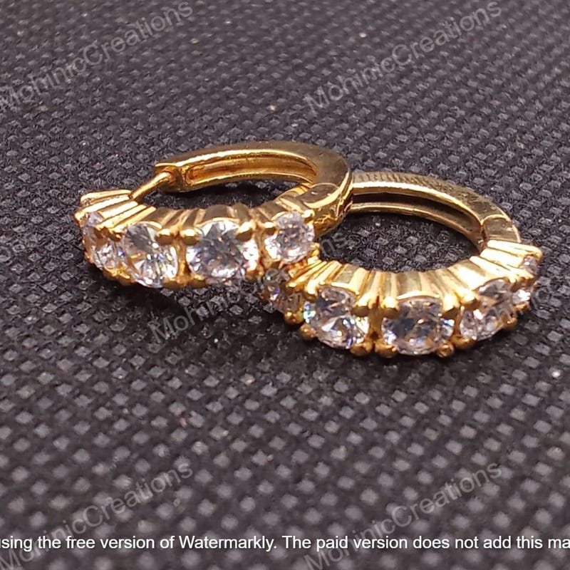 14k Gold Plated Huggie Earrings, Sterling Silver, Round Cut Cubic Zirconia