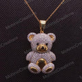 Teddy Bear Pendant, 2Ct Round Cut Lab Diamond, 14k Yellow Gold Plated, Sterling Silver