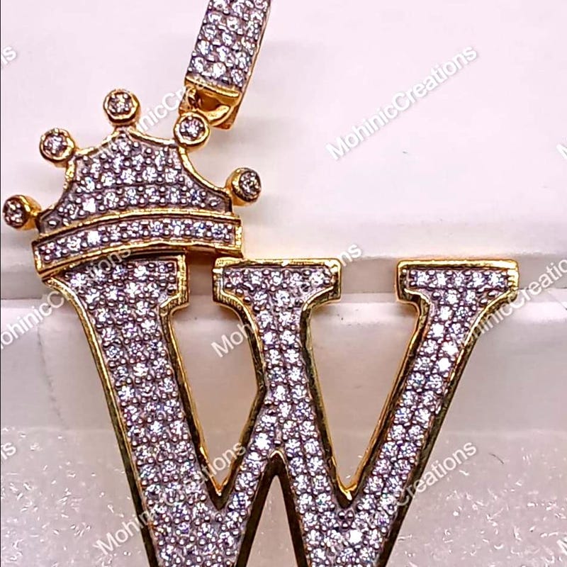 Moissanite Diamond Initial Pendant, 14k Yellow Gold Finish, Sterling Silver Letter M
