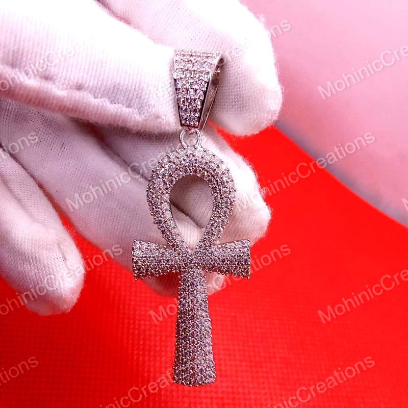 Moissanite Diamond 925 Silver Ankh Pendant, Cross of Life Charm