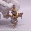 Men's CZ Diamond Cartoon Pendant, 14K Gold Plated Sterling Silver