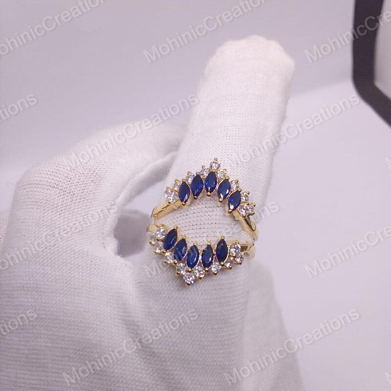 Sapphire Diamond Ring Enhancer, 14K Yellow Gold Finish, Anniversary Band