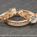 14K Rose Gold Plated Sterling Silver Filigree Round CZ Diamond Ring Band Set