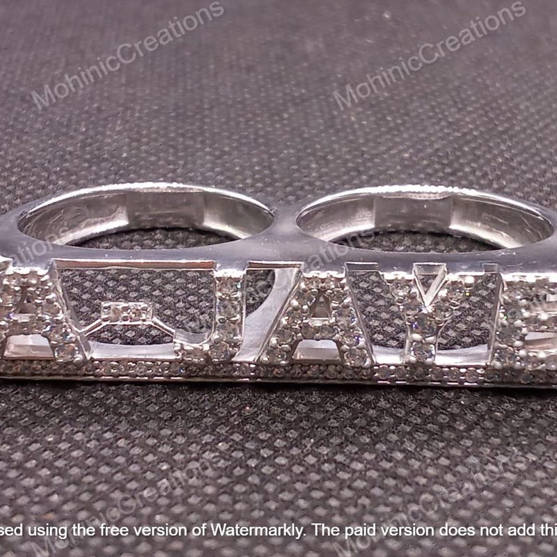 14k White Gold Plated Cubic Zirconia Two Finger Ring, 925 Sterling Silver