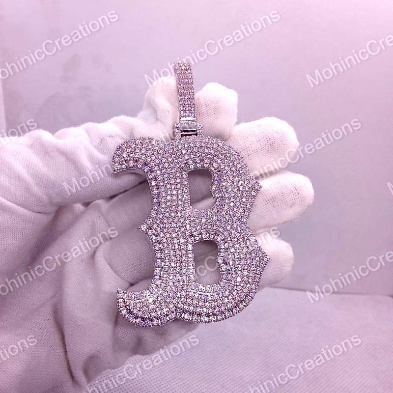 Letter B Moissanite Diamond Pendant, 14K White Gold Plated Sterling Silver Charm