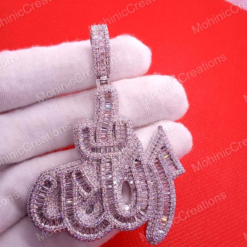 Allah Pendant, Arabic Islamic Hip-Hop Style, Lab Diamond, 14k Yellow Gold Plated