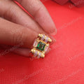 Emerald Green Diamond Asscher Cut Men's Ring, 14K Gold Plated Sterling Silver