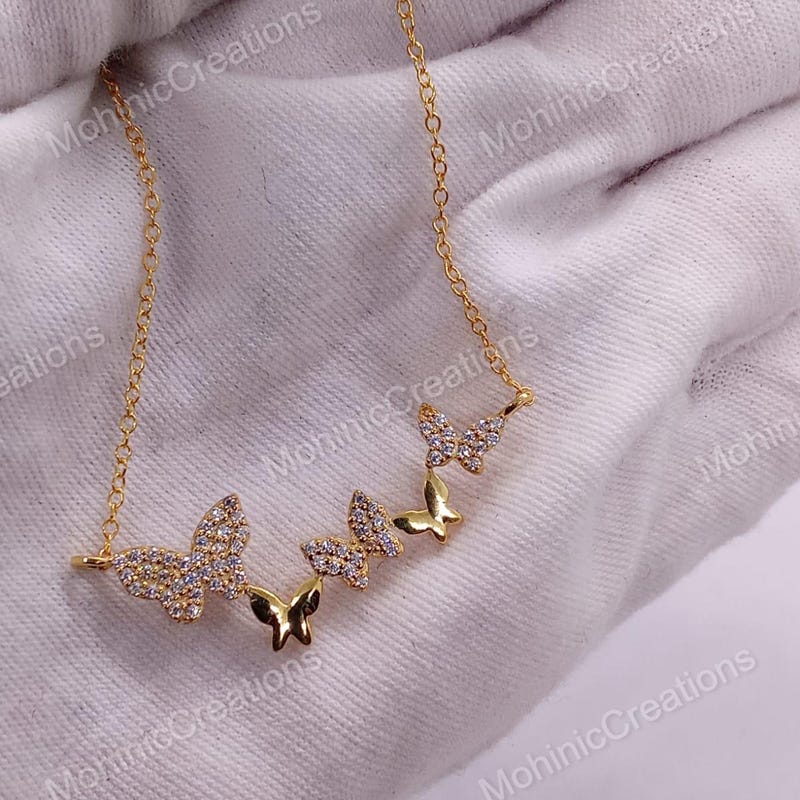 Cubic Zirconia Butterfly Pendant Necklace, 14K Yellow Gold Plated 925 Silver