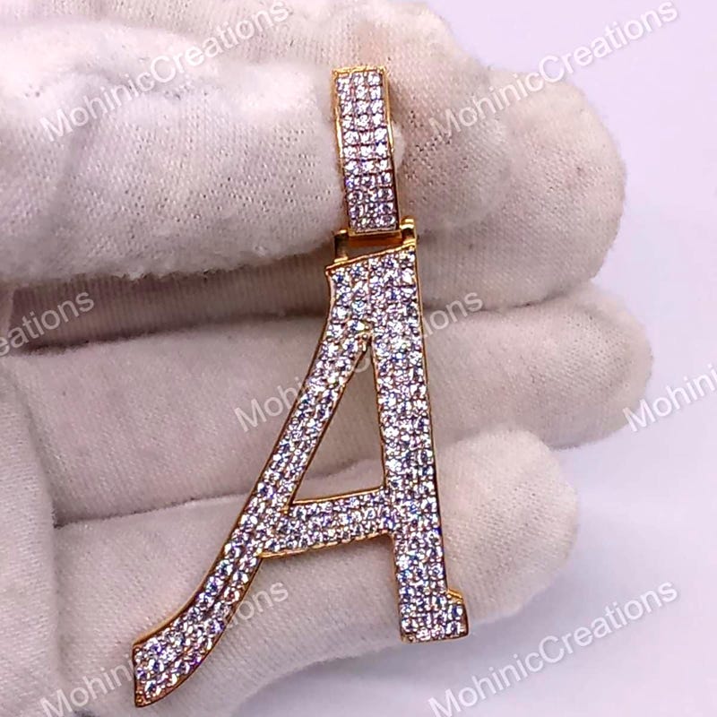 14K Gold Plated Initial A Charm Pendant, Cubic Zirconia Diamond, 925 Sterling Silver