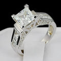 Princess Cut Moissanite Solitaire Ring, 14K White Gold Plated 925 Sterling Silver